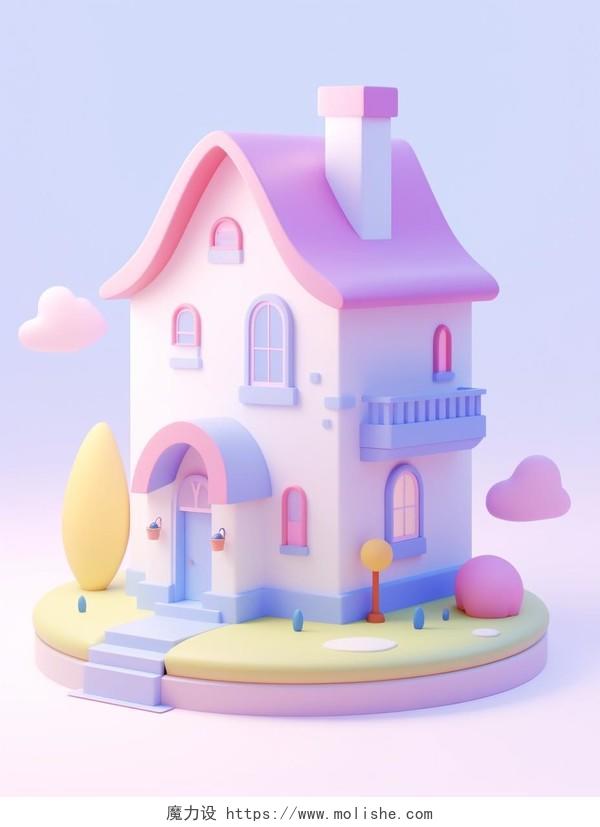 3D立体质感的小房子图标AI插画